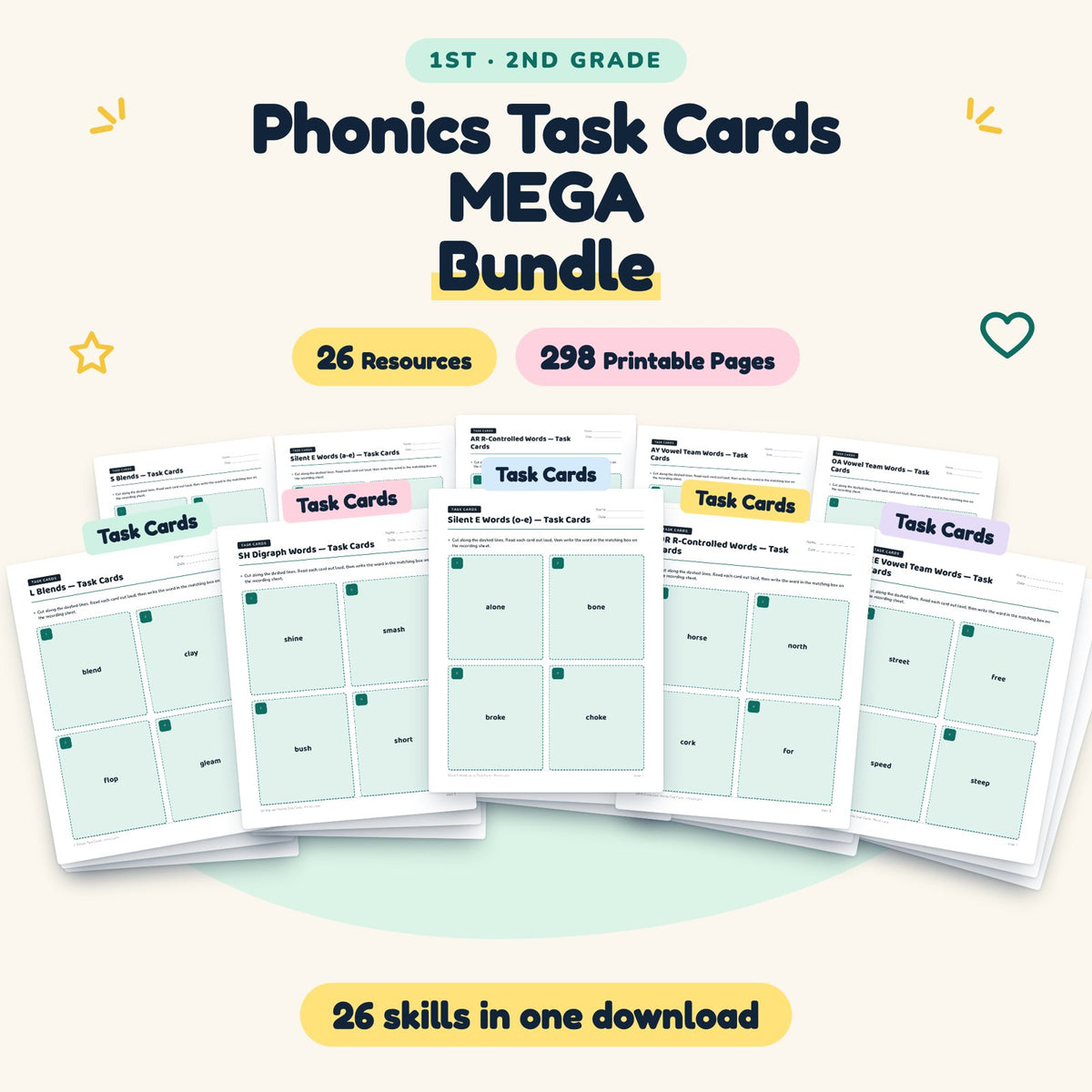 Phonics Task Cards MEGA BUNDLE | 1st–2nd Grade — cover