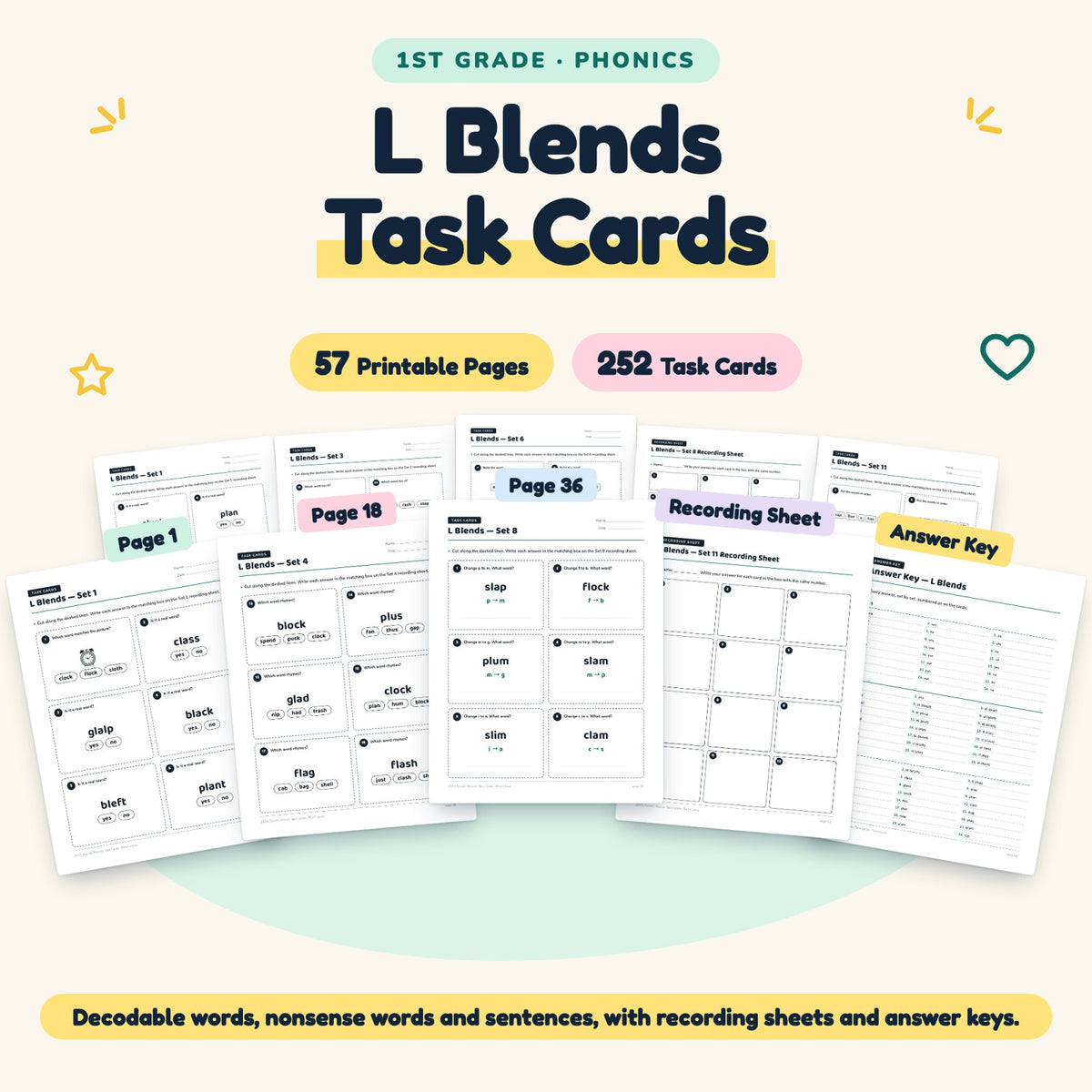 252 L Blends Phonics Task Cards — cover