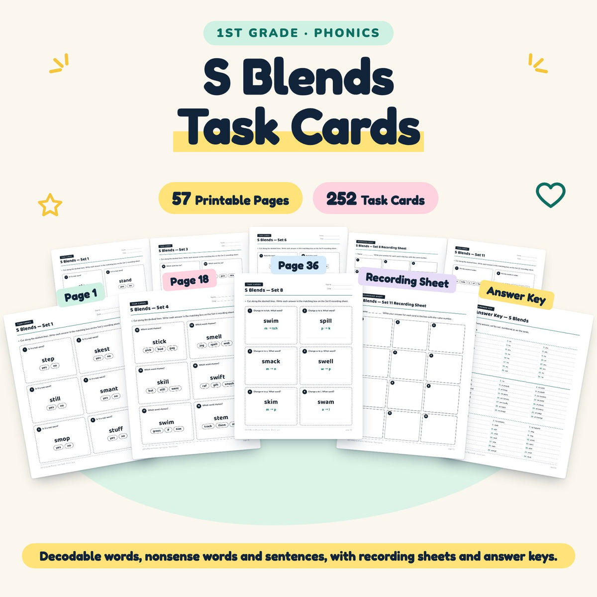 252 S Blends Phonics Task Cards — cover