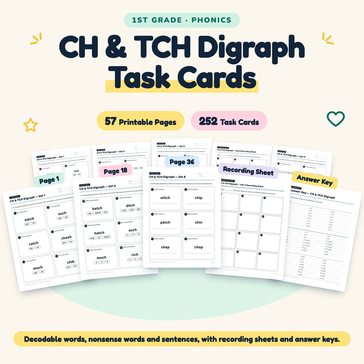 252 CH & TCH Digraph Phonics Task Cards — cover