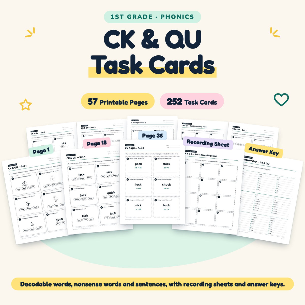 252 CK & QU Phonics Task Cards — cover