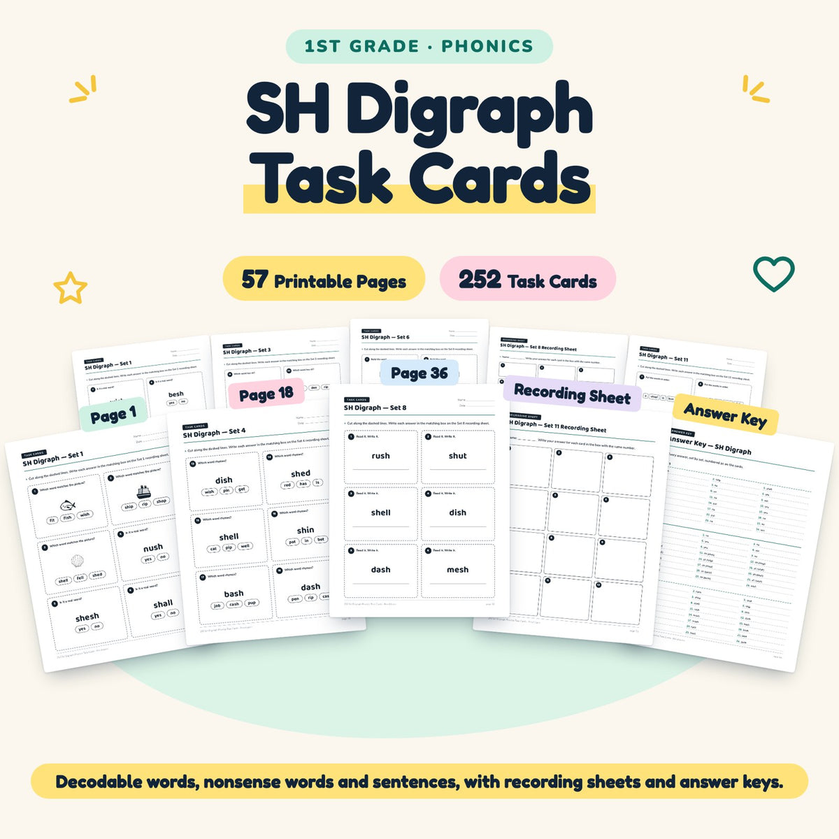 252 SH Digraph Phonics Task Cards — cover