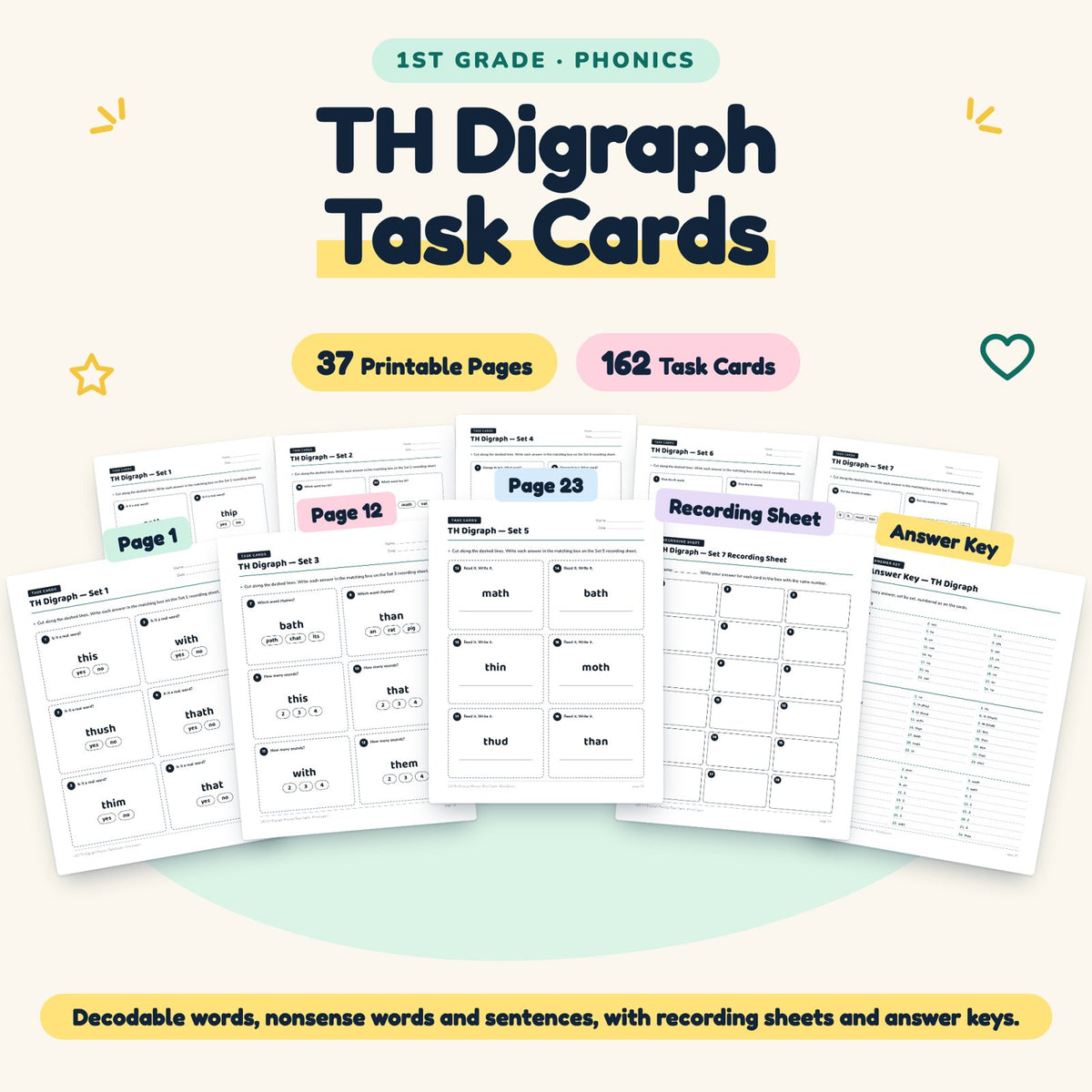 162 TH Digraph Phonics Task Cards — cover