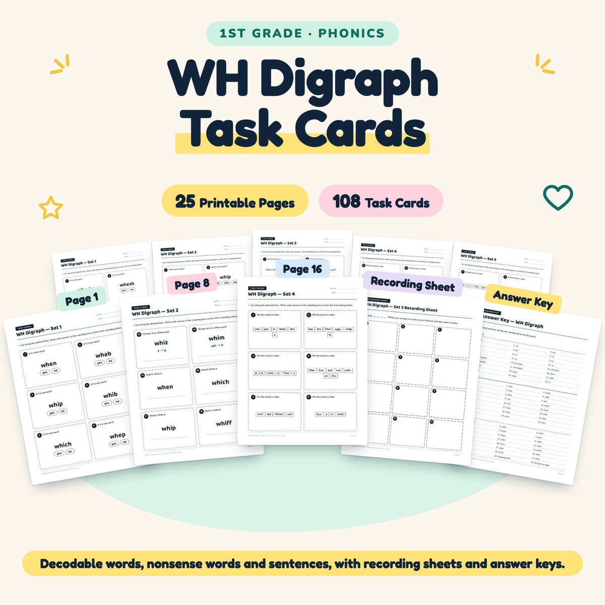 108 WH Digraph Phonics Task Cards — cover