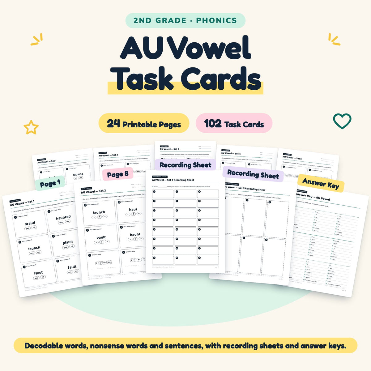 102 AU Vowel Phonics Task Cards — cover