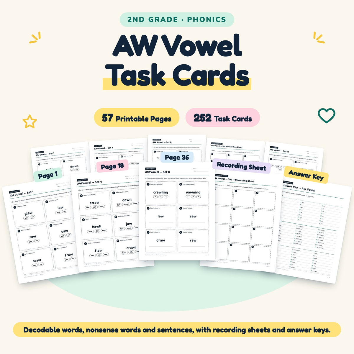 252 AW Vowel Phonics Task Cards — cover