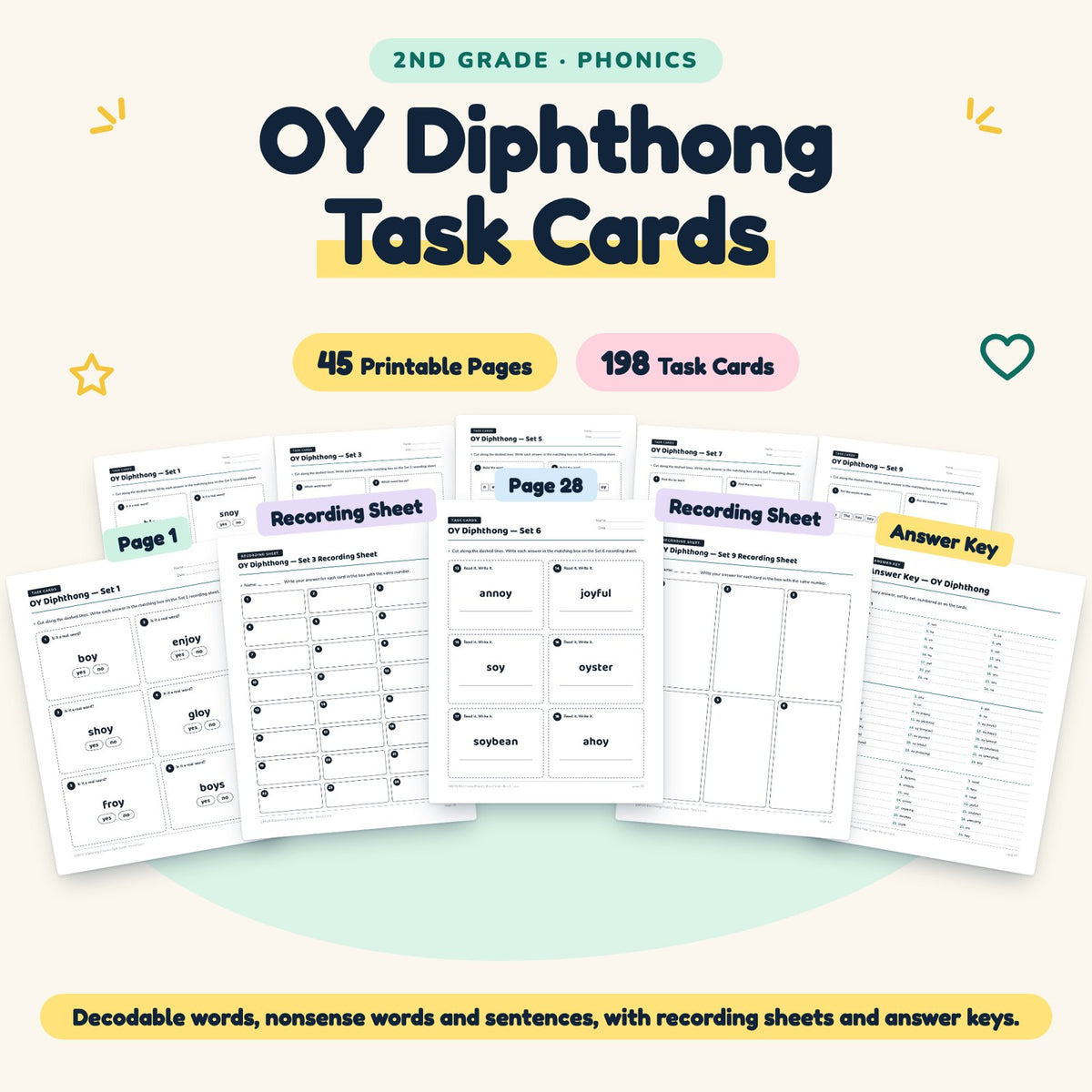 198 OY Diphthong Phonics Task Cards — cover