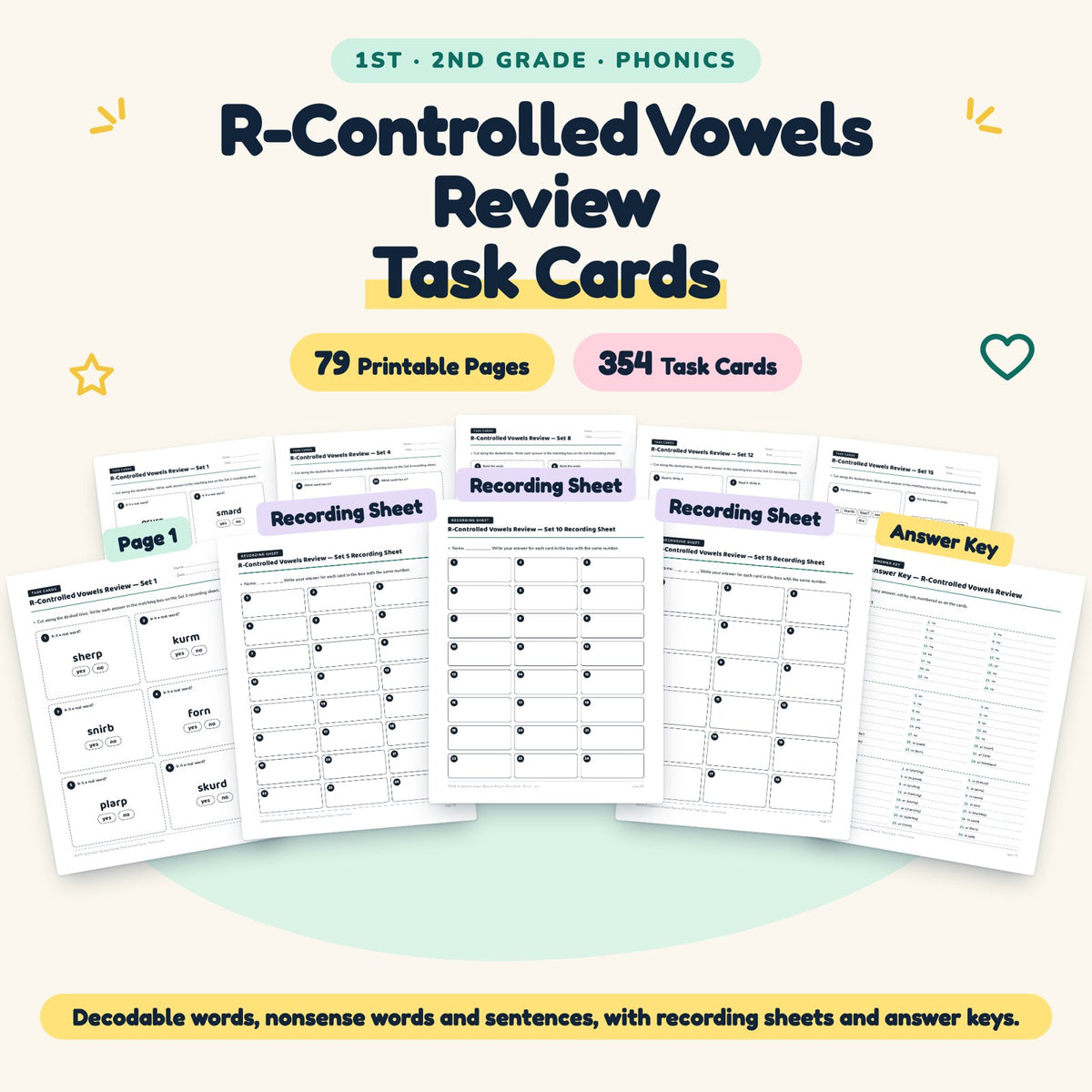 354 R-Controlled Vowels Review Phonics Task Cards — cover