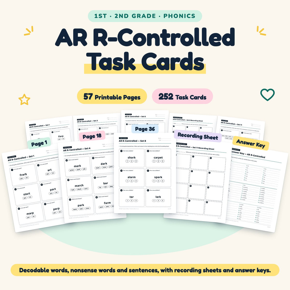 252 AR R-Controlled Phonics Task Cards — cover