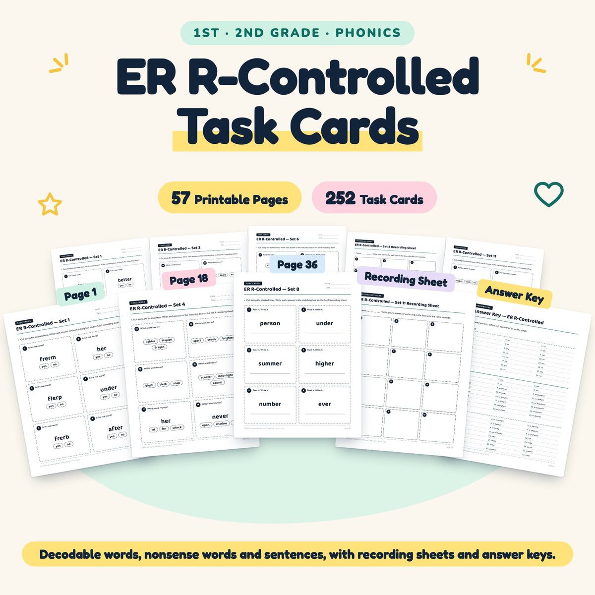252 ER R-Controlled Phonics Task Cards — cover
