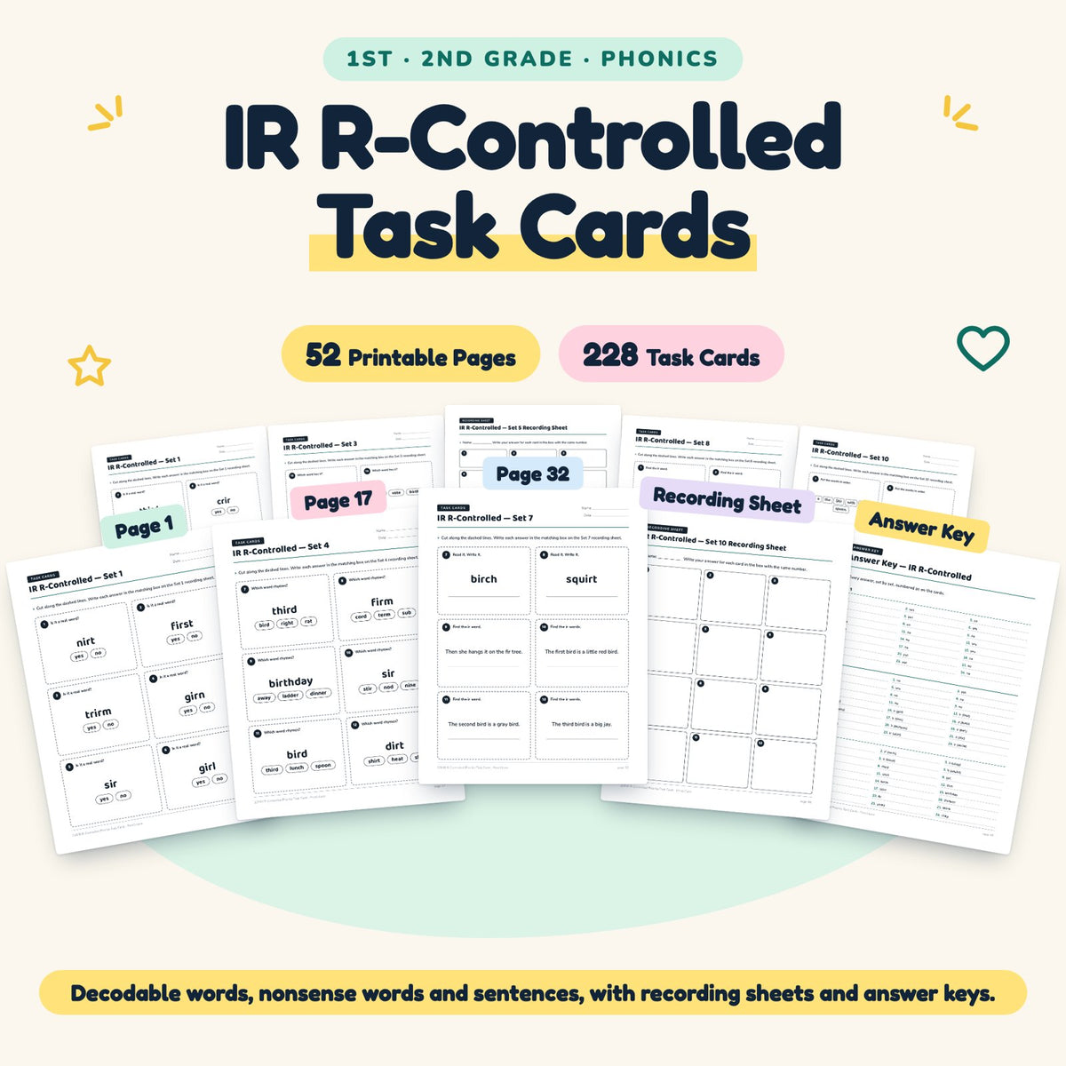 228 IR R-Controlled Phonics Task Cards — cover