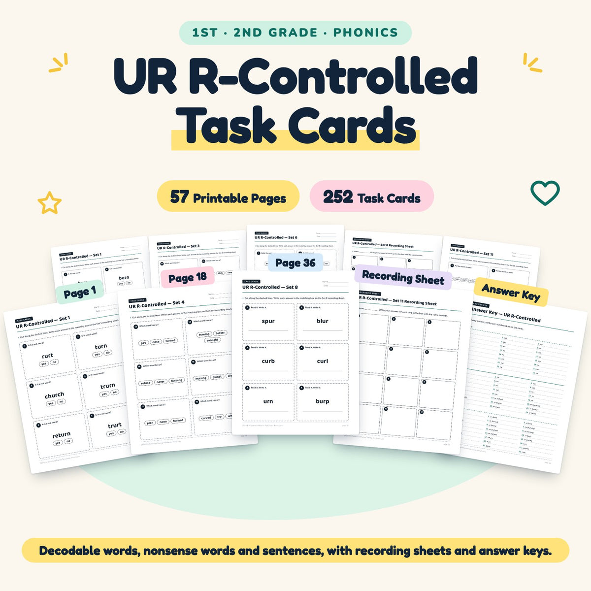 252 UR R-Controlled Phonics Task Cards — cover