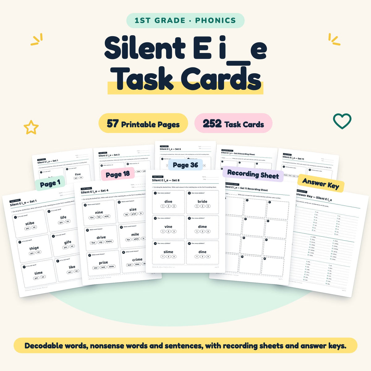 252 Silent E i_e Phonics Task Cards — cover