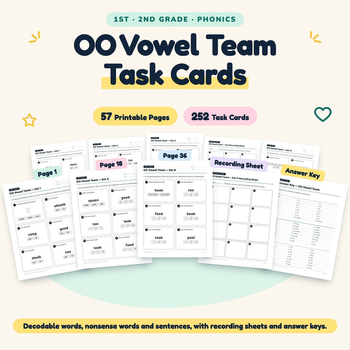 252 OO Vowel Team Phonics Task Cards — cover
