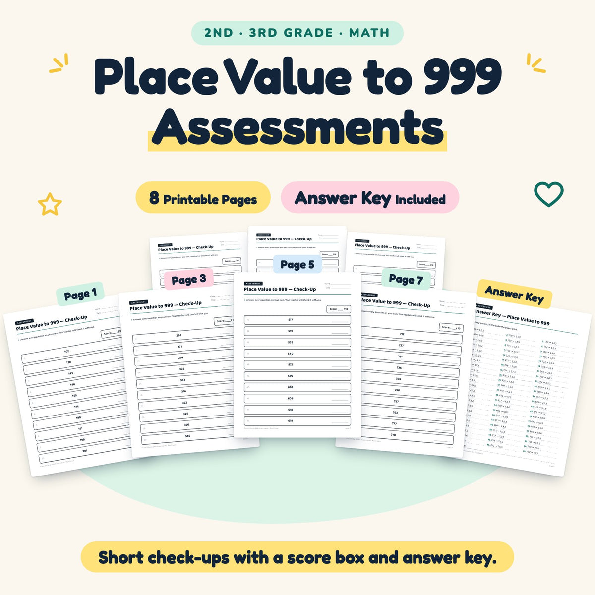 Place Value to 999 Assessments | 2nd–3rd Grade (7 Pages) — cover