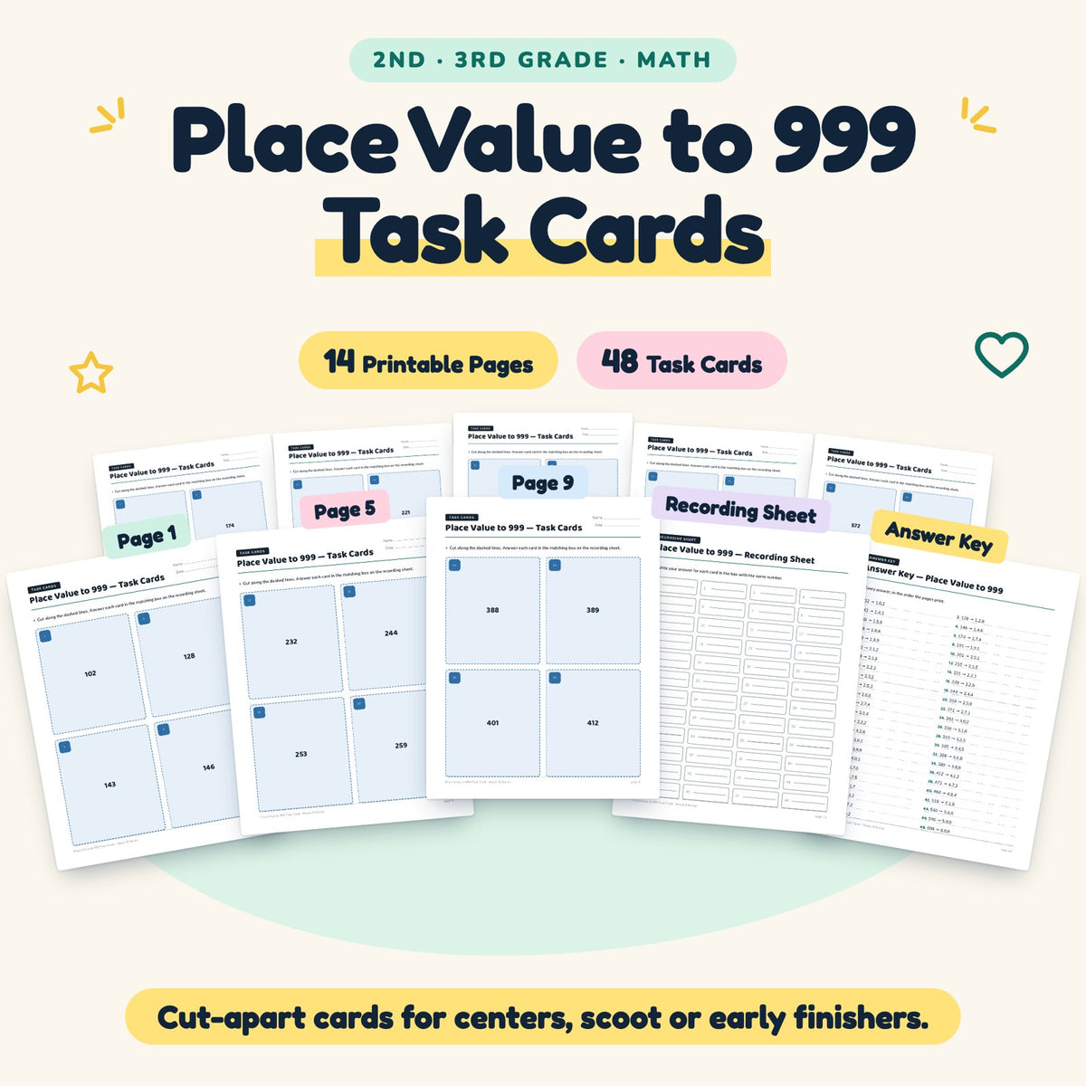Place Value to 999 Task Cards | 2nd–3rd Grade (48 Cards) — cover