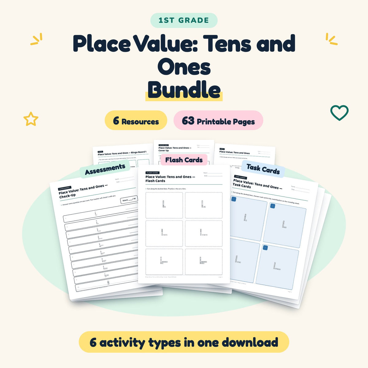 Place Value Bundle | 1st Grade Math (6 Resources, 50 Pages) — cover
