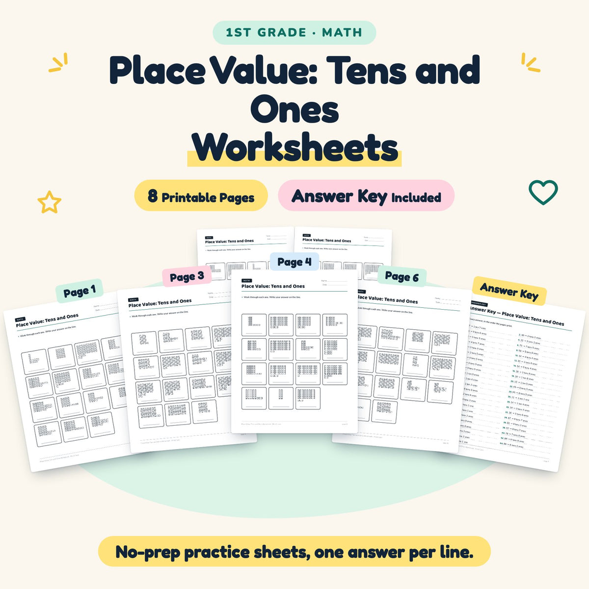 Place Value: Tens and Ones Worksheets | 1st Grade (5 Pages) — cover