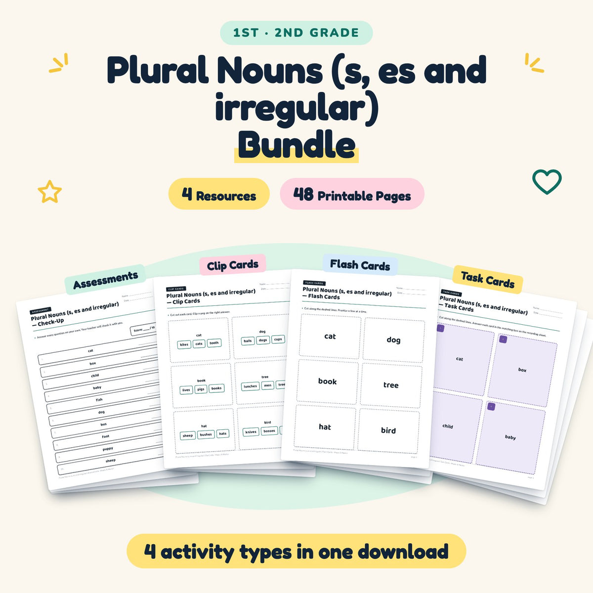 Plural Nouns Bundle | 1st–2nd Grade (4 Resources, 25 Pages) — cover