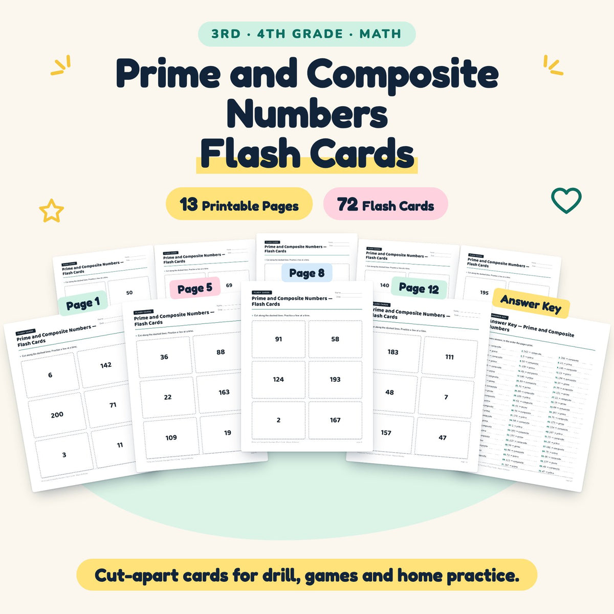 Prime and Composite Numbers Flash Cards | 3rd–4th Grade Math — cover