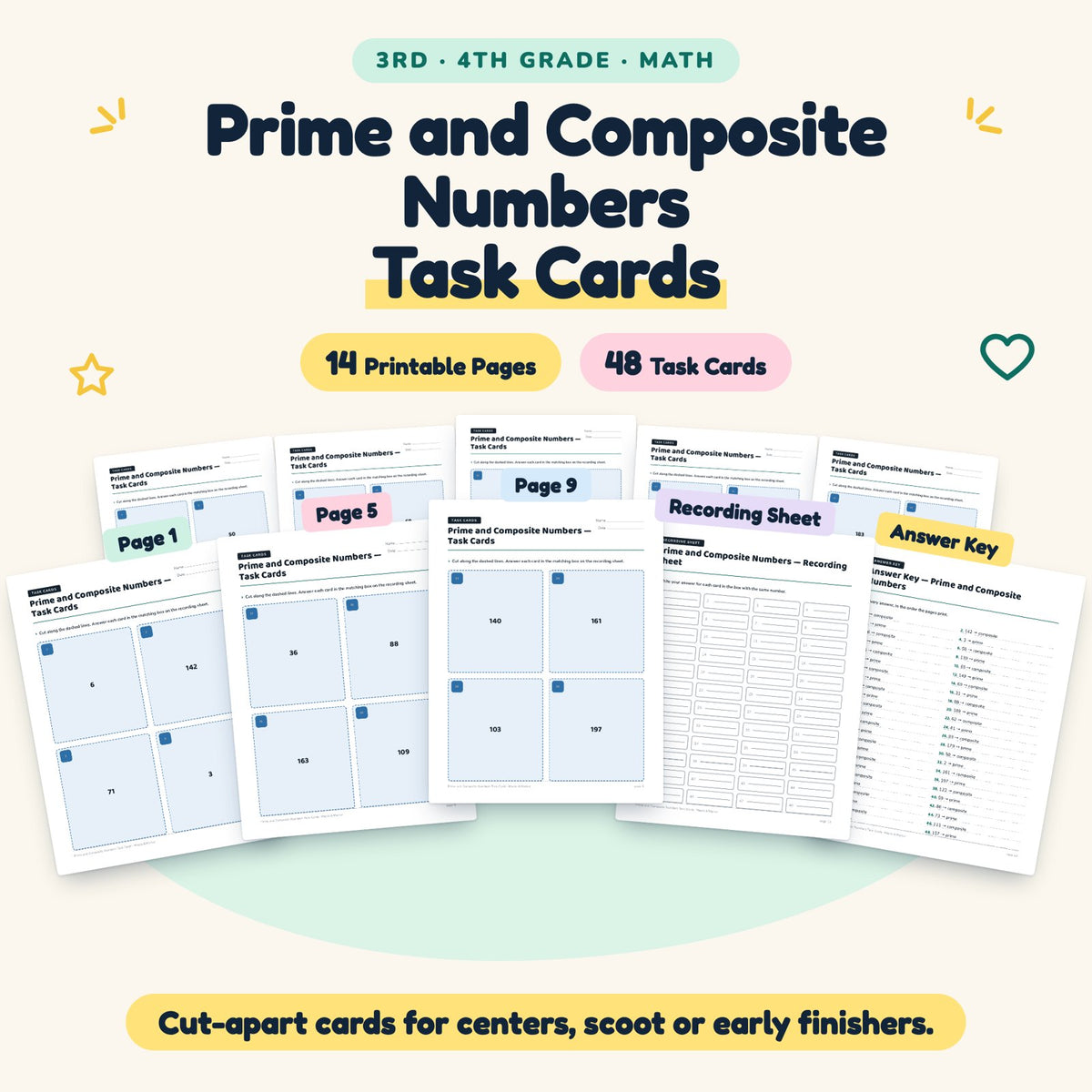 Prime and Composite Numbers Task Cards | 3rd–4th Grade Math — cover