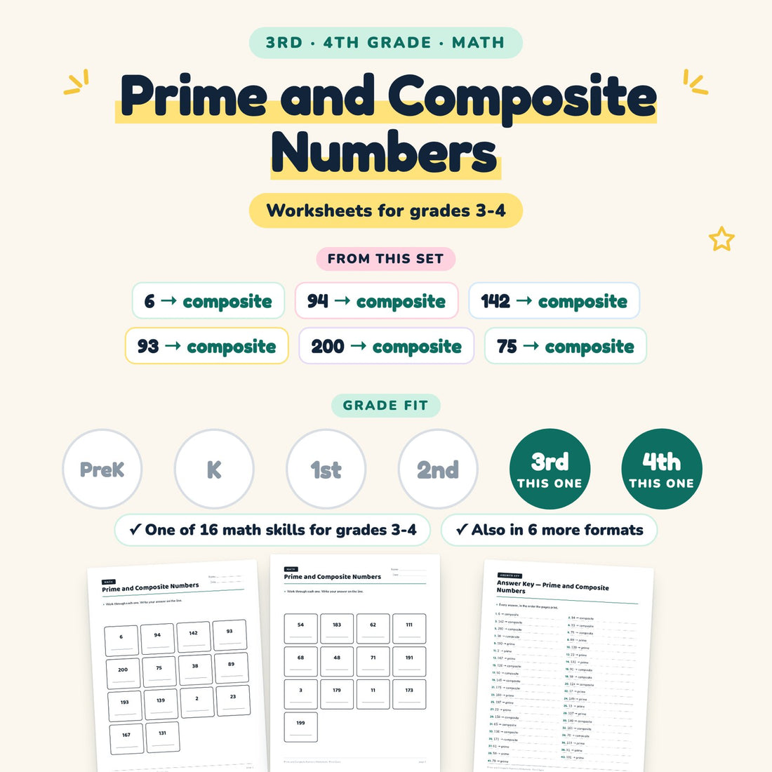 Prime and Composite Numbers: skill and grade fit