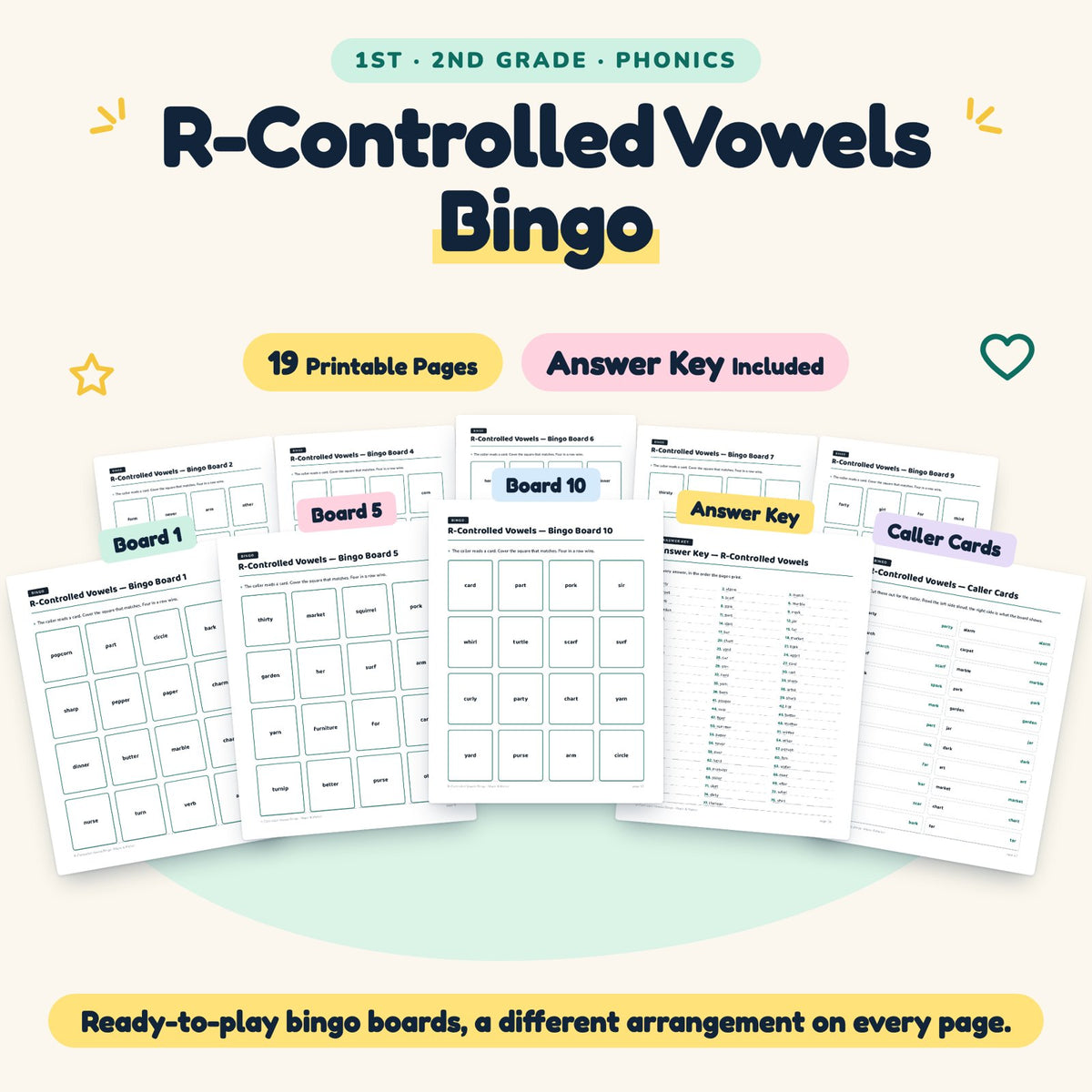 R-Controlled Vowels Bingo | 1st–2nd Grade Phonics (8 Pages) — cover