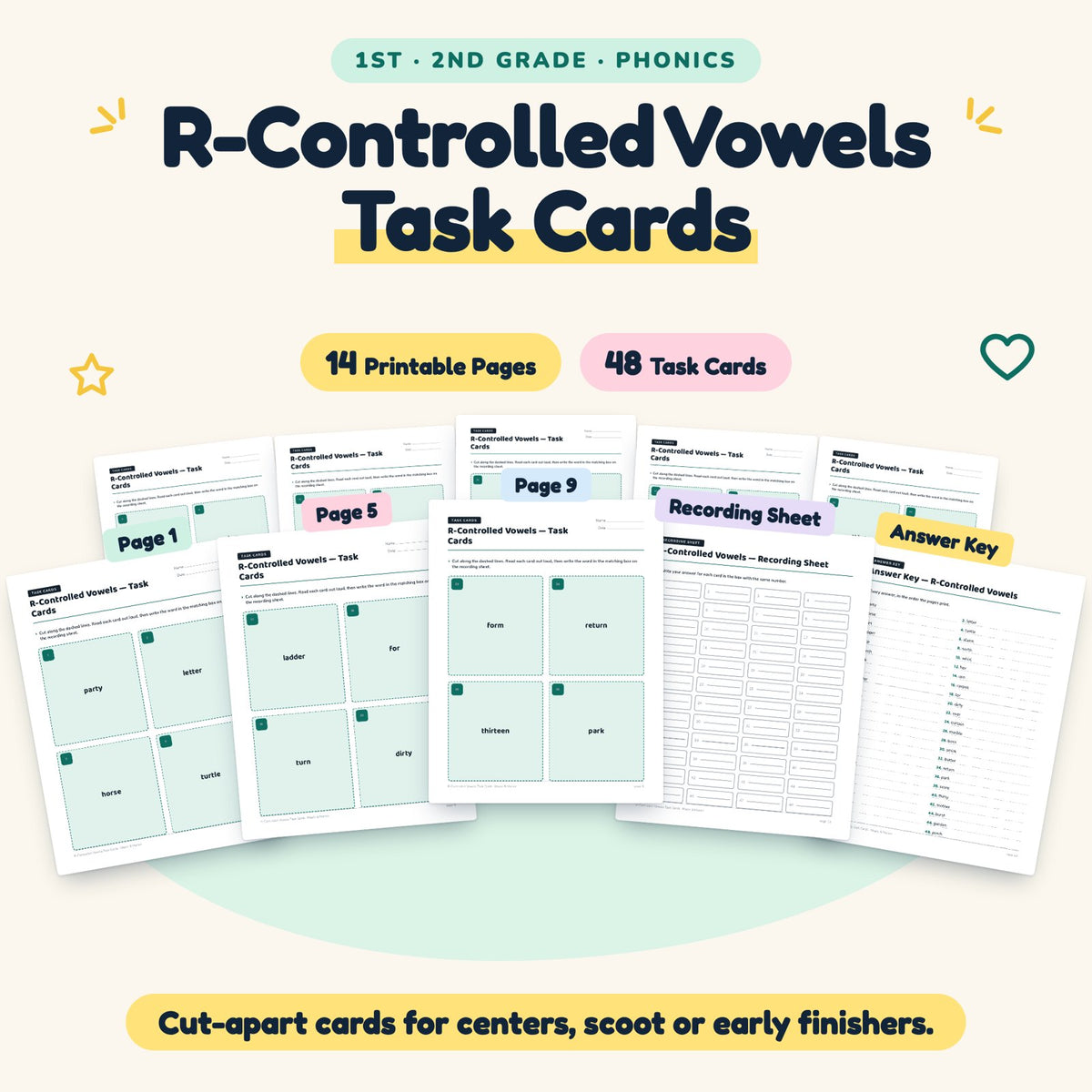 R-Controlled Vowels Task Cards | 1st–2nd Grade (48 Cards) — cover