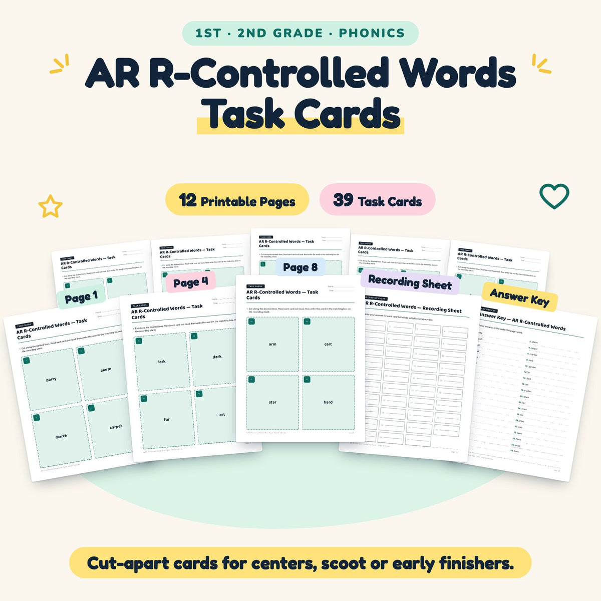 AR R-Controlled Words Task Cards | 1st–2nd Grade (14 Cards) — cover
