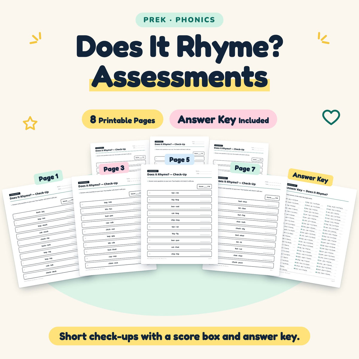 Does It Rhyme? Assessments | Preschool Phonics (7 Pages) — cover