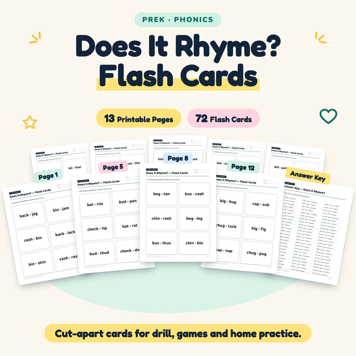 Does It Rhyme? Flash Cards | Preschool Phonics (72 Cards) — cover