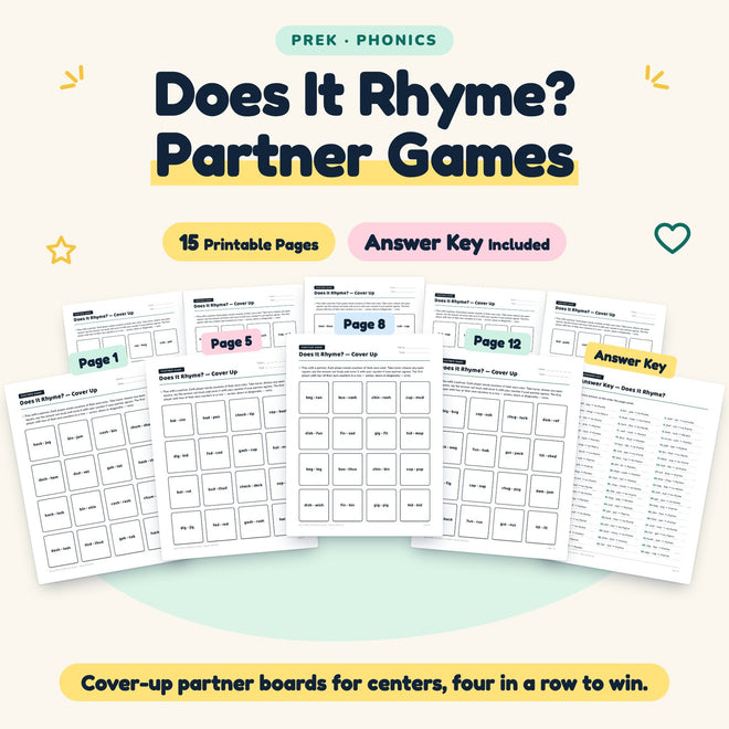 Does It Rhyme? Partner Games | Preschool Phonics (15 Pages) — cover