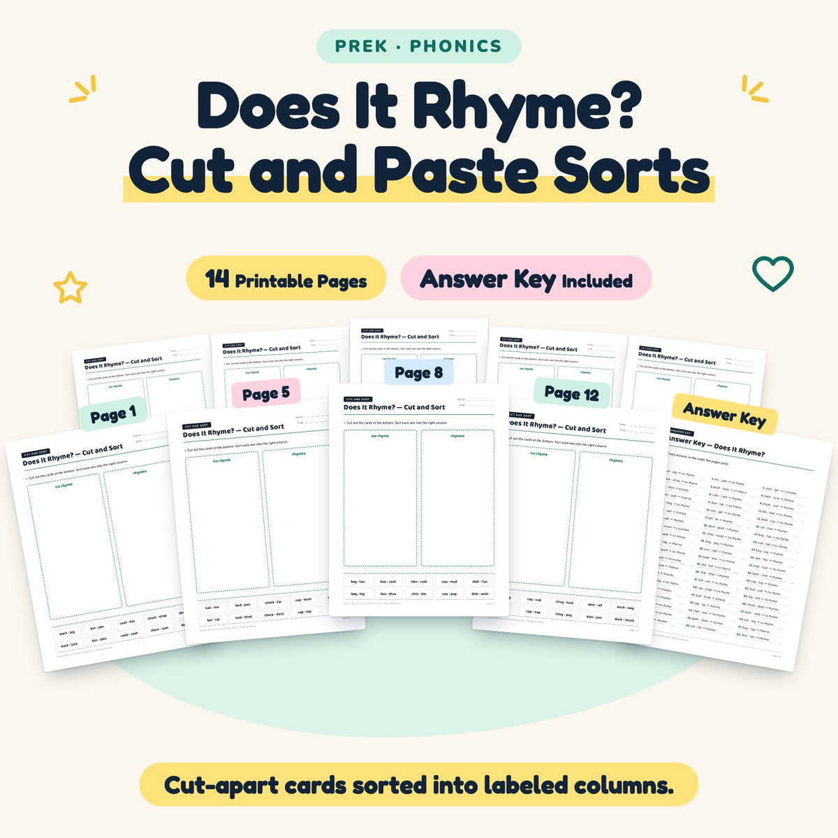 Does It Rhyme? Cut and Paste Sorts | Preschool (14 Pages) — cover