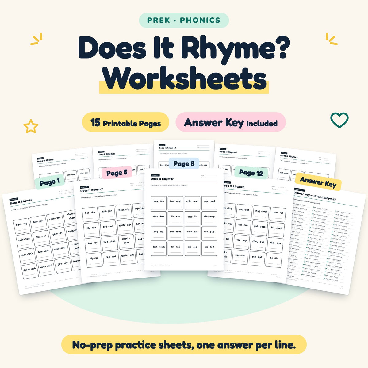 Does It Rhyme? Worksheets | Preschool Phonics (15 Pages) — cover