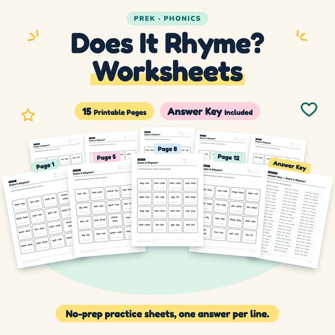Does It Rhyme? Worksheets | Preschool Phonics (15 Pages) — cover