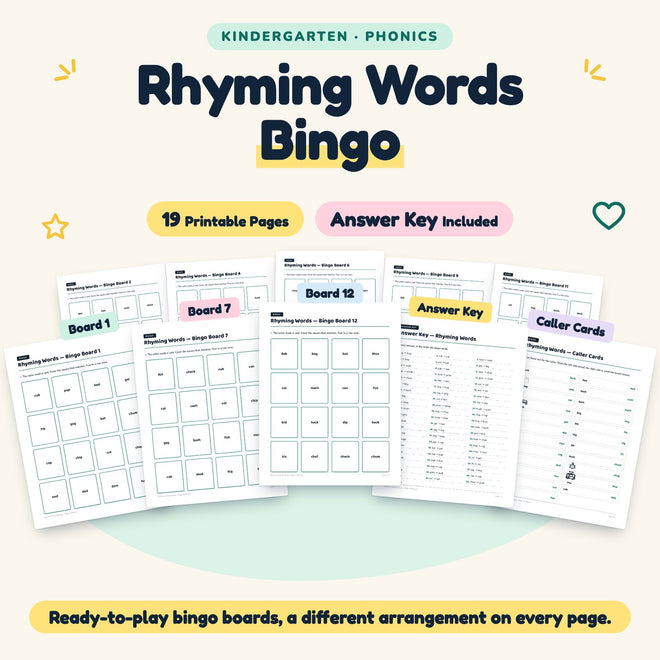 Rhyming Words Bingo | Kindergarten Phonics (15 Pages) — cover