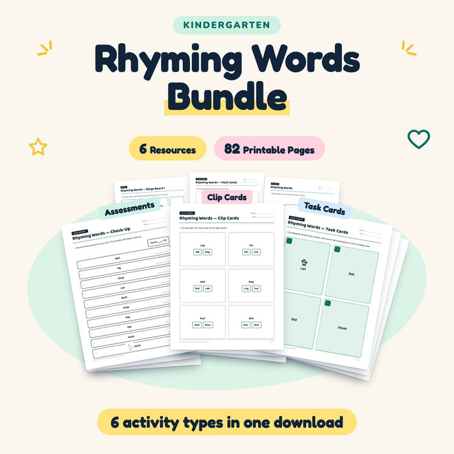 Rhyming Words Bundle | Kindergarten (6 Resources, 74 Pages) — cover