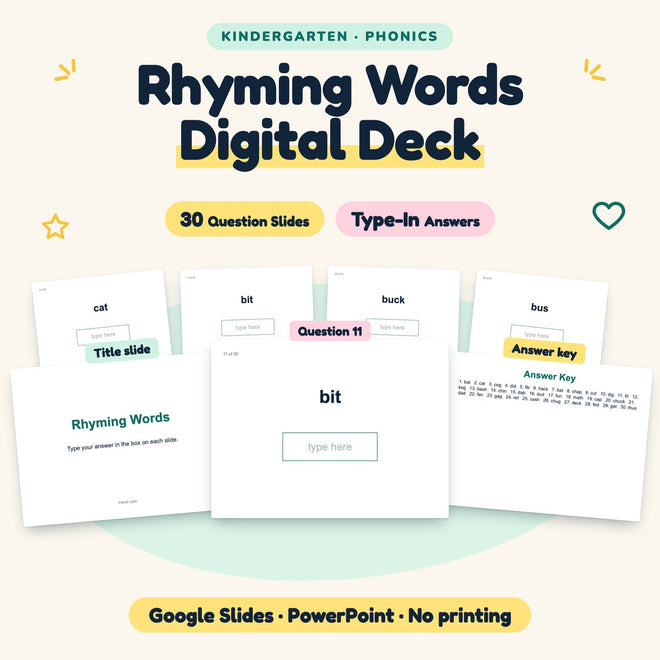Rhyming Words Digital Activity | Google Slides, Kindergarten — cover