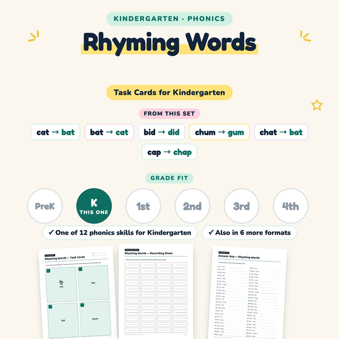 Rhyming Words: skill and grade fit