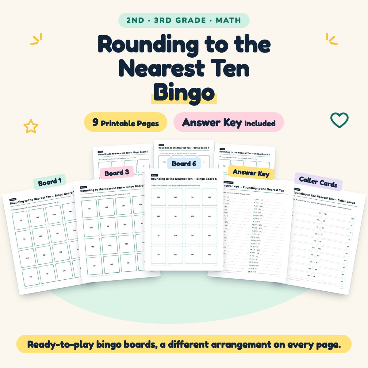 Rounding to the Nearest Ten Bingo | 2nd–3rd Grade (9 Pages) — cover