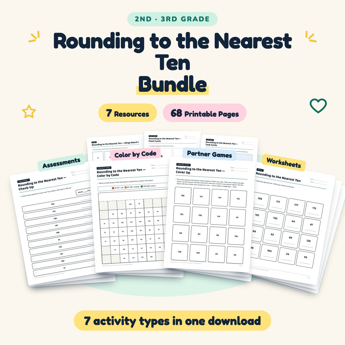 Rounding to the Nearest Ten Bundle | 2nd–3rd Grade Math — cover