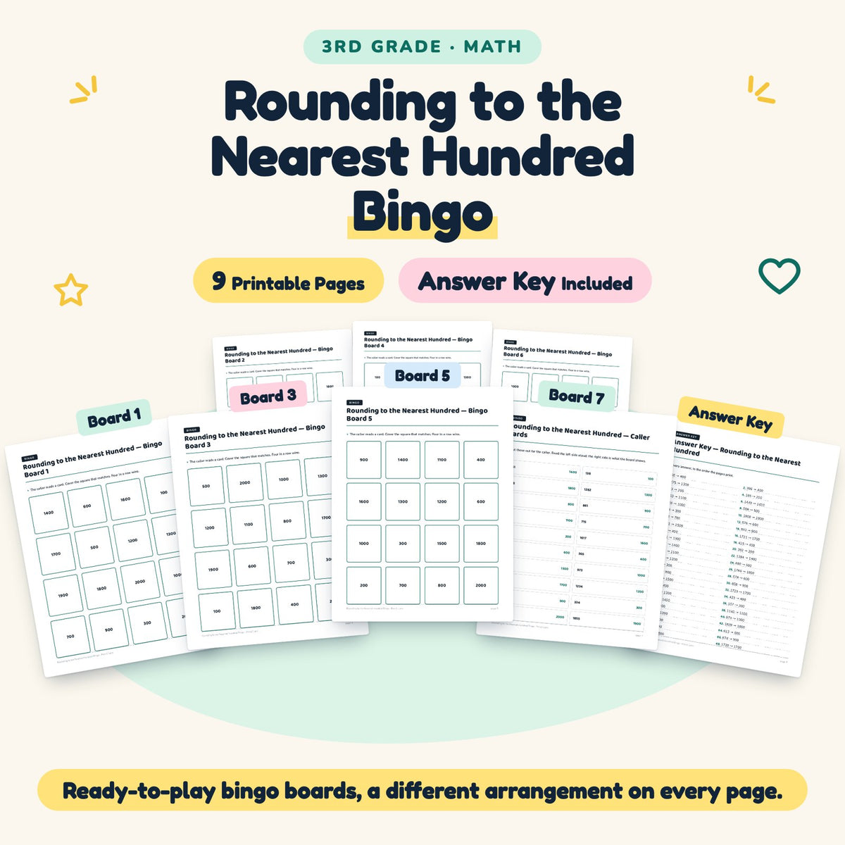 Rounding to the Nearest Hundred Bingo | 3rd Grade (9 Pages) — cover