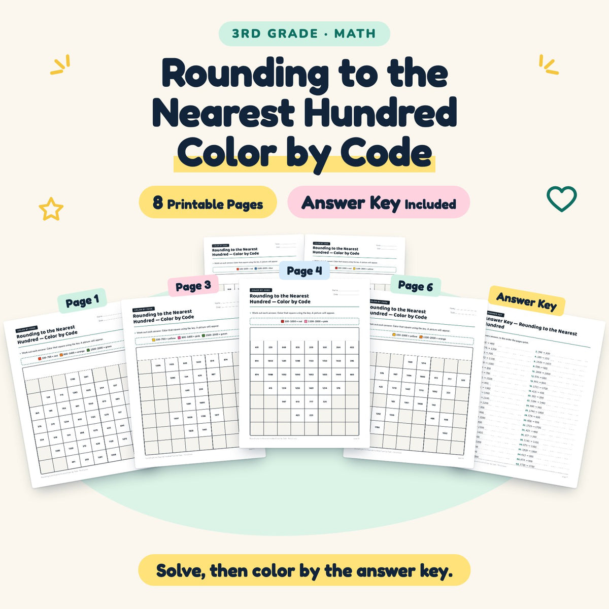 Rounding to the Nearest Hundred Color by Code | 3rd Grade — cover