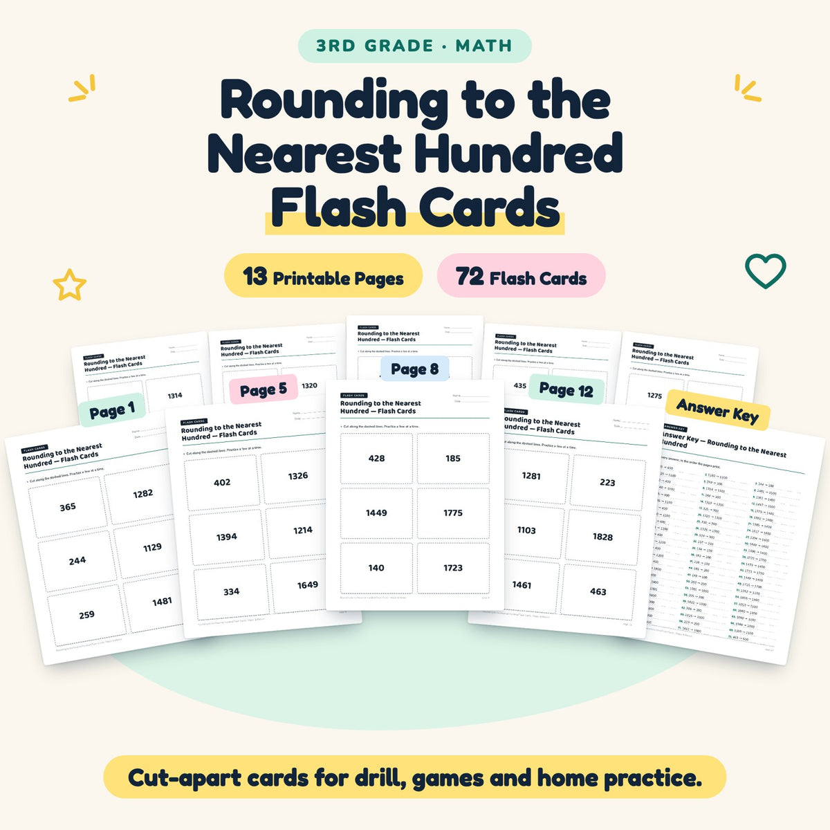 Rounding to the Nearest Hundred Flash Cards | 3rd Grade Math — cover