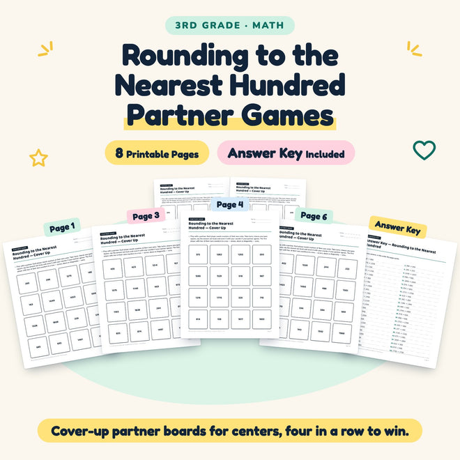 Rounding to the Nearest Hundred Partner Games | 3rd Grade — cover