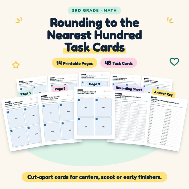Rounding to the Nearest Hundred Task Cards | 3rd Grade Math — cover