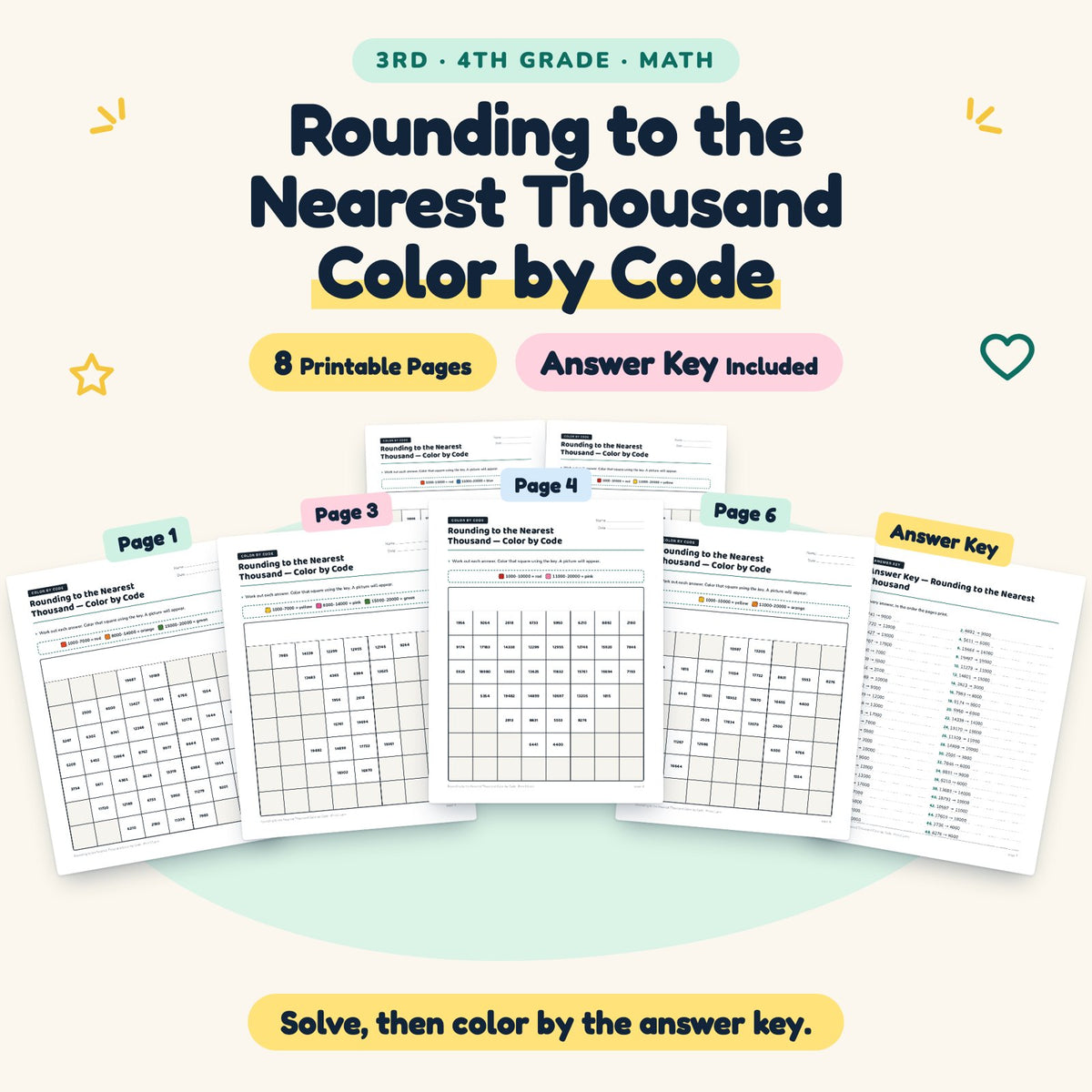 Rounding to the Nearest Thousand Color by Code | 3rd–4th Grade — cover