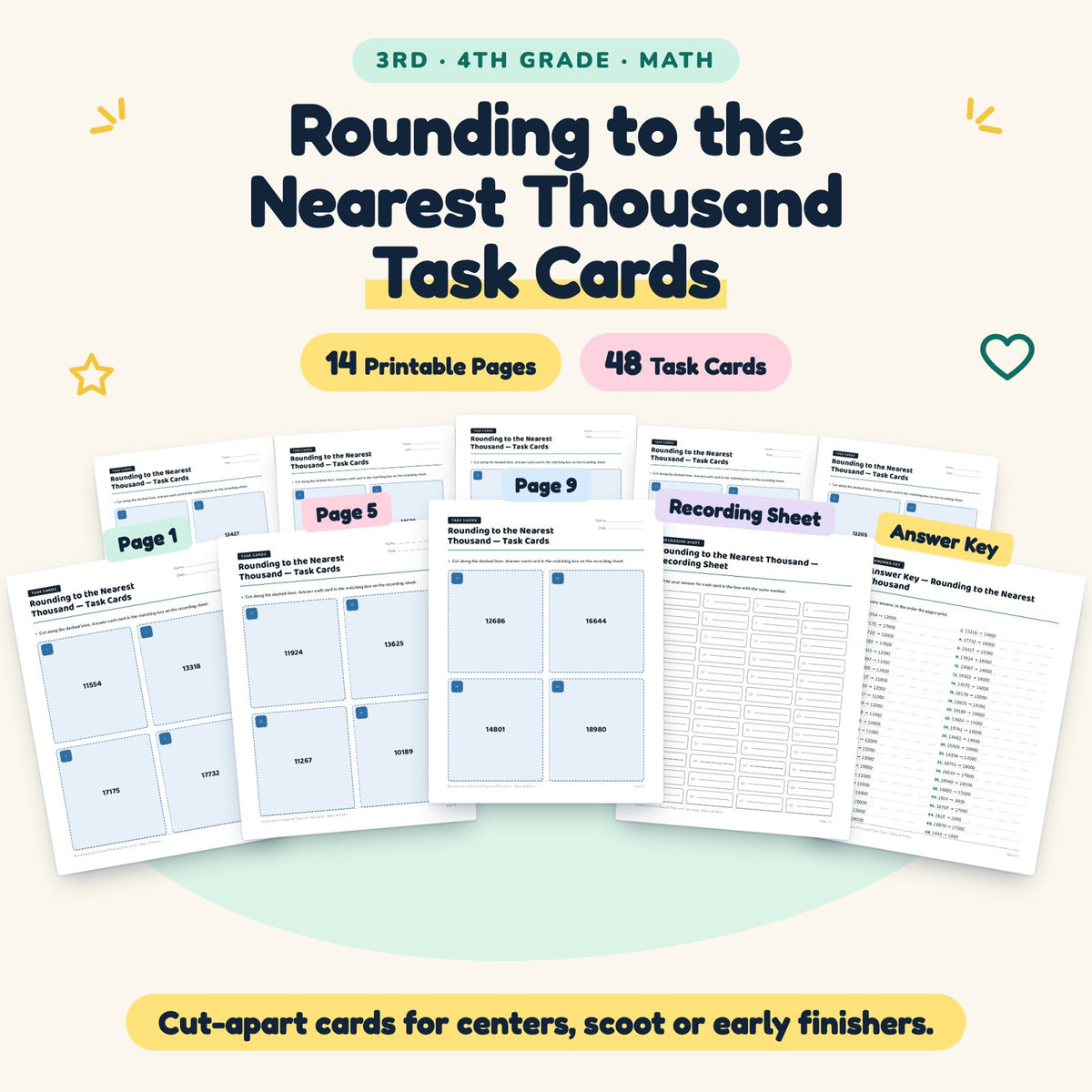Rounding to the Nearest Thousand Task Cards | 3rd–4th Grade — cover