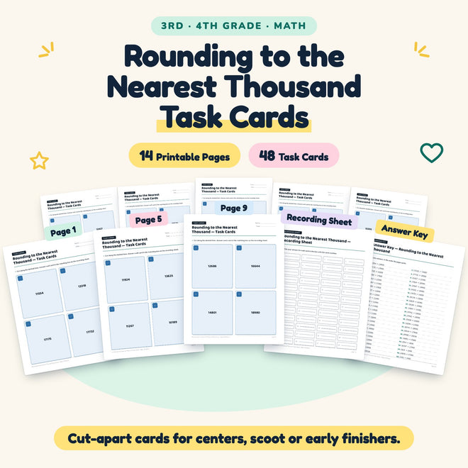Rounding to the Nearest Thousand Task Cards | 3rd–4th Grade — cover