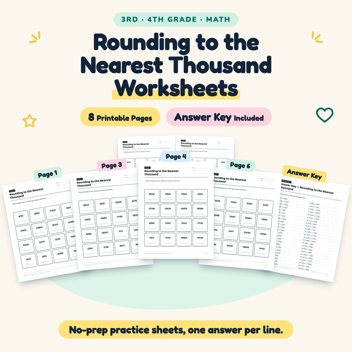 Rounding to the Nearest Thousand Worksheets | 3rd–4th Grade — cover